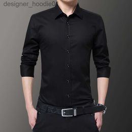 Men's Hoodies Sweatshirts Men's Long-Sleeved Shirt Korean Version Slim-Fit Non-Iron Casual Men Black Business Formal Wear Spring Autumn L230916