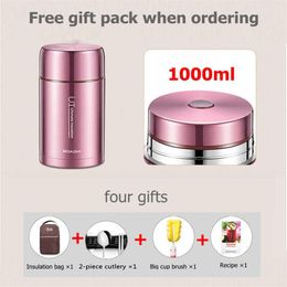 BOAONI 800ml 1000ml Food Thermal Jar Vacuum Insulated Soup Thermos Containers 316 Stainless Steel Lunch Box with Folding Spoon 210237C