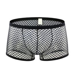 Underpants Mens Fishnet See Through Boxers Underwear Hollow Out Breathable Transparent Shorts Masculina Gay283S