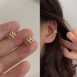 Fashion Gold Leaf Clip Earring For Women Without Piercing Puck Rock Vintage Crystal Ear Cuff Girls Jewerly Gifts230i