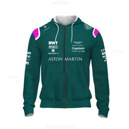 Mens Hoodies Fw23 2023 Formula 1 Aston Martin Hoodie F1 Alonso Racing Suit and Womens Green Zipper Sweater Oversized Moto Cycling