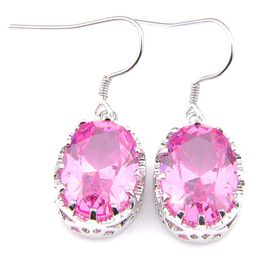 luckyshine 925 sterling silver plated pink kunzite gemstone dangle earrings new womens fashion fine Jewellery gift hook earrings2743