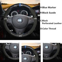 Black Suede Leather Car Steering Wheel Cover for BMW M Sport M3 E90 E91 E92 E93 E87 E81 E82 E88215V