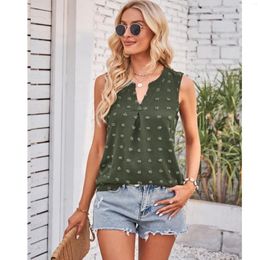 Women's Blouses V Neck Sleeveless Pullovers Tops Summer Casual Solid Loose Blouse Women T-shirt Comfortable Basic Green Shirts Blusas