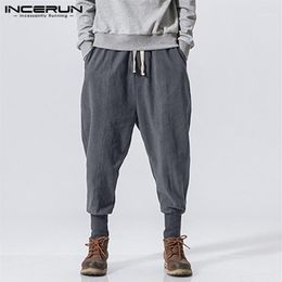 INCERUN Men Harem Pants Drawstring Cotton Joggers Solid 2020 Streetwear Drop-Crotch Trousers Men Baggy Casual Sweatpants S-5XL1319j