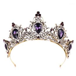 Hair Clips & Barrettes Purple Vintage Crown Bride Wedding Bridal Tiara Headband Hoop Rhinestone Stone Luxury Charms Jewelry Glow F278J