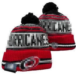 Hurricanes Beanies Cap Wool Warm Sport Knit Hat Hockey North American Team Striped Sideline USA College Cuffed Pom Hats Men Women