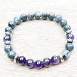 SN1023 Men Bracelet Amethyst Black Labradorite Boho Bracelet Healing Jewelry Nature Yoga Wrist Mala Beads Bracelet 3278