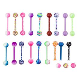 Tongue Rings 100Pcs Body Jewelry Piercing Ring Barbells Nipple Bar Horseshoes Lip Labret Eyebrow Colorf Drop Delivery Dhgarden Dhkgp