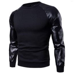 Men's T Shirts Leather Sleeve Tee For 2023 Spring Autumn Pullover Large Size Men Casual Colour Matching Round Neck Breathable Sports