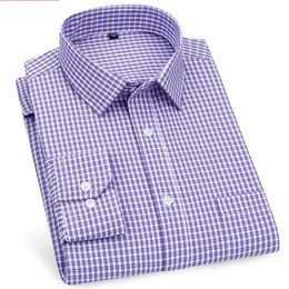 High Quality Mens Business Casual Long Sleeved Shirt Classic Striped Checked Male Social Dress Shirts Purple Blue Cheap263k