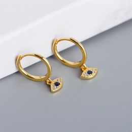 Hoop & Huggie 18k Gold 100% Authentic 925 Sterling Silver Blue Eye Evil Earrings Jewellery Women's CE129240t