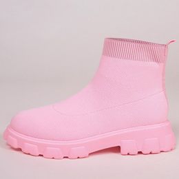Moda feminina botas de meia de neve cor sólida sola grossa elástica tricô costura meias quentes botas de plataforma média tamanho 35-43