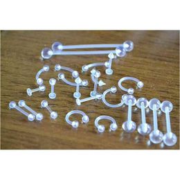 Tongue Rings Lot500Pcs Body Jewelry-Uv Flexible Retainer Clearlip Labret Bar Horseshoes Ring Ear Helix Lip Piercing Barbell Dhgarden Dhrit