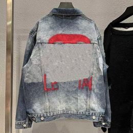 Spring autumn jacket denim jackets men women high street jacket fashion long sleeve black white letter Geometric printed clothing size m-2xl