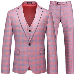 Men's Suits Blazers 2023 Fashion Leisure Boutique Plaid Business Banquet Dress Jacket Coat Pants Vest Trousers 3 Pcs Suit Set 230915