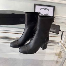 Chanells Versatile Simple Channel New Womens Boots Generous Versatile 23 Fashion New Thick Heels Short Boots Casual Shoes