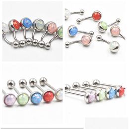 Tongue Rings 50Pcs Opal Gems Button /Woman Belly Barbell Surgical Steel Navel Piercing Tongue/Nipple Shild Drop Delivery Jewe Dhgarden Dhpge