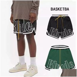 Men'S Shorts Rhude Mens Mesh Fashion Men Women Casual Reflective Skateboard Hip Hop Beach Pocket High Quality White Border Short Asi Dhyjf