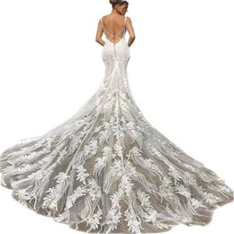 Wedding Dresses Mermaid 2023 Deep V-Neck Sleeveless With Long-Open Back Marry Custom Made Plus Sizes Vestidos De Novia GB1202x6233G