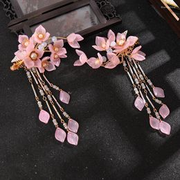 Hair Clips 2pcs Flower Hairpin With Tassel Chinese Hanfu Accessories Pearl Fringe Girls Party Vintage Wedding Jewellery