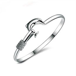 925 silver charm bangle Fine Noble mesh Dolphin bracelet fashion Jewellery GA150222t