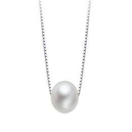 Simple Mother Pearl Pendant Necklace with Real 925 Sterling Silver Box Chain Elegant Jewellery for Womens Girls281f