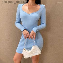 Basic Casual Dresses Casual Dresses Women Sexy Long Sleeve Peach Heart Collar Dress Ladies Female Fashion Solid Colour Bodycon For Party Daily Wear L230916