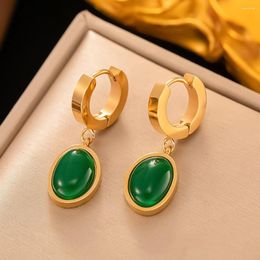 Stud Earrings Fashion Classics Green Water Drop For Women Vintage 316L Stainless Steel Girls Party Jewelry Gifts