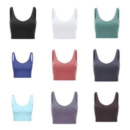 L2054 Back Women Yoga Bra Tank Tops Soft Fabric Shockproof Sports Bra Shirts Fitness Vest Top Sexy Underwear Solid Colour Gym Clothes with Removable