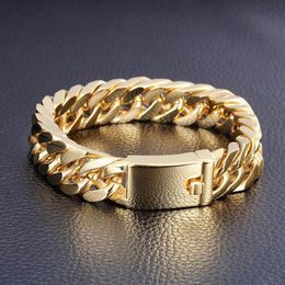 Luxury Gold Biker Chain Man Women Bracelet 14mm Punk Hiphop Miami Stainless Steel Cuban Curb Mens Bracelets Jewellery 2021 Link 263R