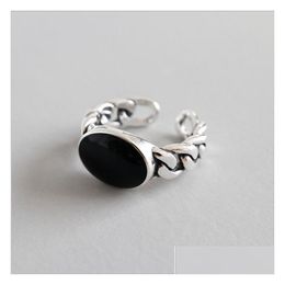 Rings C94 925 Sier Trendy Big Black Round Resin Female Finger Whole Jewelry Women Open Party Ring Never Fade Drop Delivery Dhgarden Dhps2