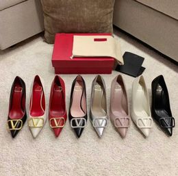 Pumps for Women Luxury High Heels Shoes Pointed Shallow Red Shiny Bottom Pumps 8cm 10cm 12cm Nude Black Patent Leather Wedding Shoes With Dust Bag 34-44