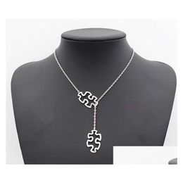 Pendant Necklaces Fashion Tibetan Sier Autism Jewellery Awareness Jigsaw Double Puzzle Piece Adjustable Cross Lariat Necklace Gifts Dr Dhkfm