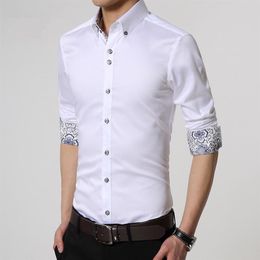 Mens Luxury Dress Shirts Long Sleeve Cotton White Black Shirt Men Tuxedo Shirt Plus Size Slim Fit Chemise2232