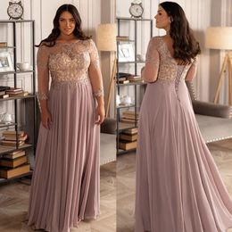 Plus Size Special Occasion Dresses Girl New Custom Lace Up Zipper Floor-Length Chiffon Evening Dresses Prom Party Gown Applique Beaded A Line Scoop 3/4 Long Sleeve