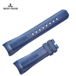 Reef Tiger RT Men's Rubber Watch Band Waterproof Blue Durable Strap 24mm Width With Buckle RGA3503 Bands301O