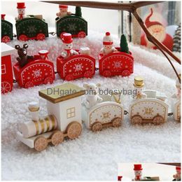 Christmas Decorations Wooden Small Train Toys Children Stacking Toy Wood Natural Child Gift Year Decoration Drop Delivery Home Garden Dhwqy