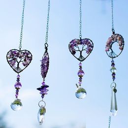 Pendants Amethyst Heart Tree Of Life Wall Hanging Healing Spiritual Window Decor Chakra Prism Natural Crystal Pendant Home Ornament Dr Dho3C