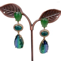 Dangle Earrings YYGEM 12x22mm Teardrop Faceted Crystal Natural Green Agate Apatite Drop Stud Elegant Jewelry