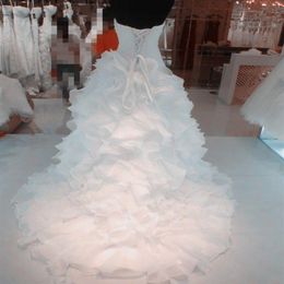 Real Pos Gorgeous A-line Ruffles Sweetheart Strapless Crystal Wedding Dresses Bridal Gown Beautiful stunning Bridal Dresses248N