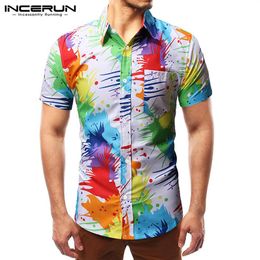 INCERUN Men Hawaiian Shirt Short Sleeve Lapel Vacation 2020 Casual Blouse Summer Colourful Printed Mens Shirts Streetwear S-3XL238p