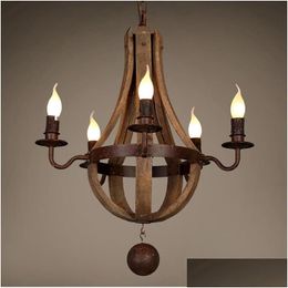 Chandeliers Vintage Chandelier Decoration Retro Wood Light Fixture Of Living Room Bedroom Loft Home American Country Rural Candle Dr Dhl8Y