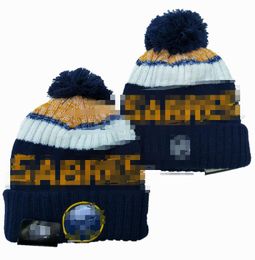 Sabre Beanies Cap Wool Warm Sport Knit Hat Hockey North American Team Striped Sideline USA College Cuffed Pom Hats Men Women a0