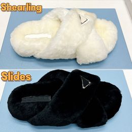 Winter designer slippers Shearling Sandals sheepskin slides criss-cross Black white womens shoes flats slipper luxurys comfort sandal fashion women outdoor slide