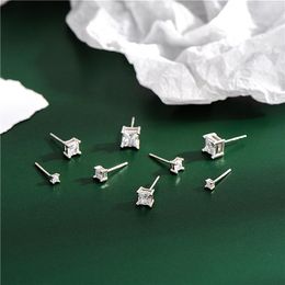 Stud Earrings Clearly 925 Sterling Silver Square Solitaire Four Claw Trendy Personality Jewelry Brincos Women Gifts