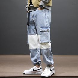 Fashion Streetwear Men Jeans Loose Fit Patchwork Spliced Designer Denim Cargo Pants Big Pocket Wide Leg Trousers Hip Hop Joggers1224V