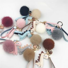 Keychains South Korea Style Real Pom Handbag Decorative Pendant Cute Animal Horse Key Chain Mobile Phone