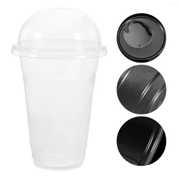 Disposable Cups Straws 50 Sets Clear Coffee Cup Beverage Plastic Juice Transparent Cold Drink Lid Design Bubble Tea Pp Milk