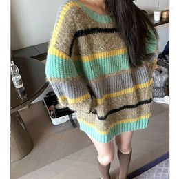Women's Sweaters Striped Knitted Sweater Women Long Sleeve Elegant Pullover Korean Fashion Y2k Tops Female Spring Autumn Design Casual